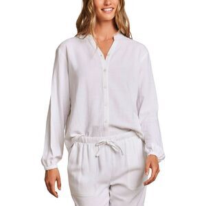 Barefoot Dreams Womens  Linen-Blend Blouse, White